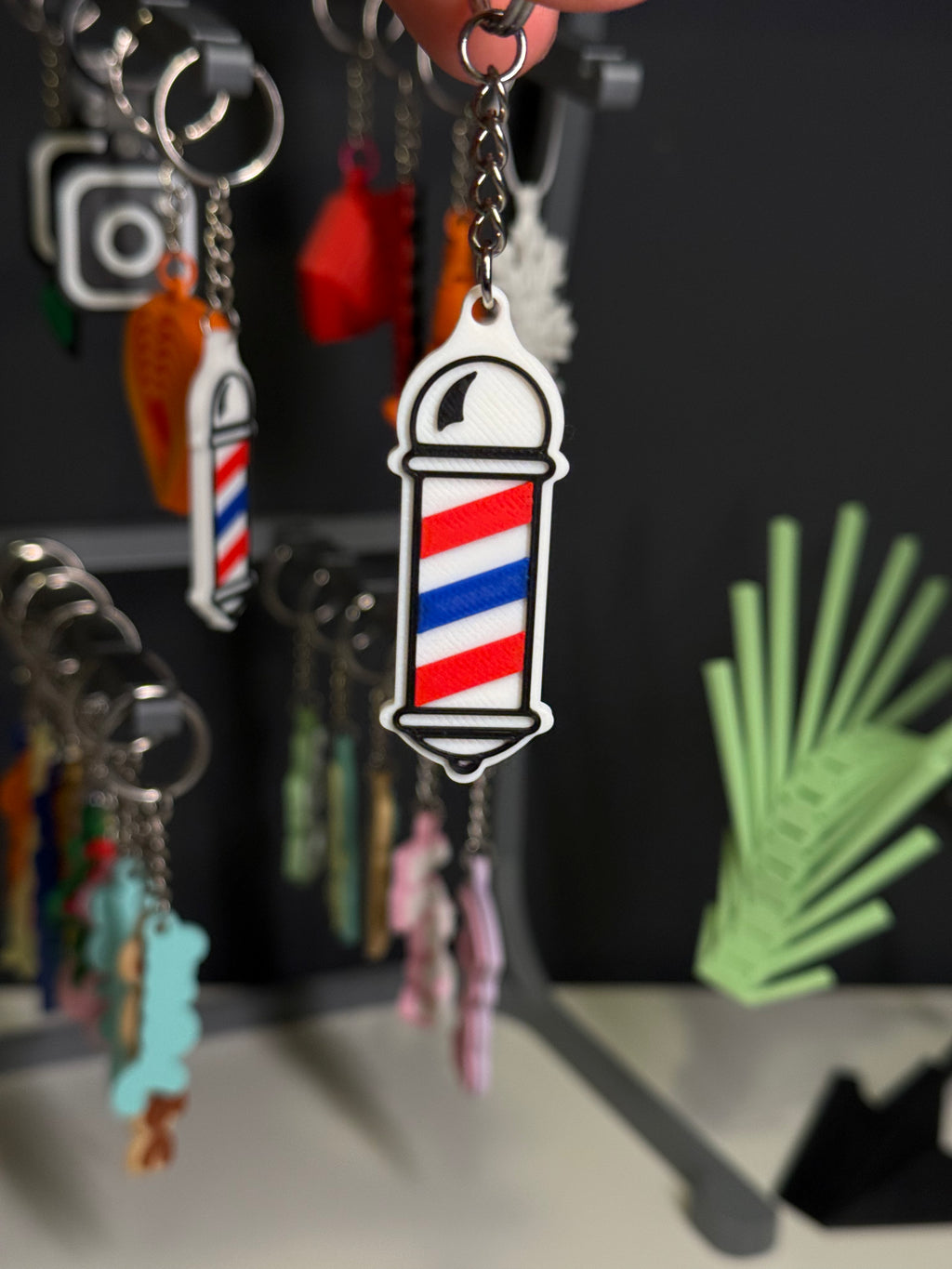Barber pole NFC keychain