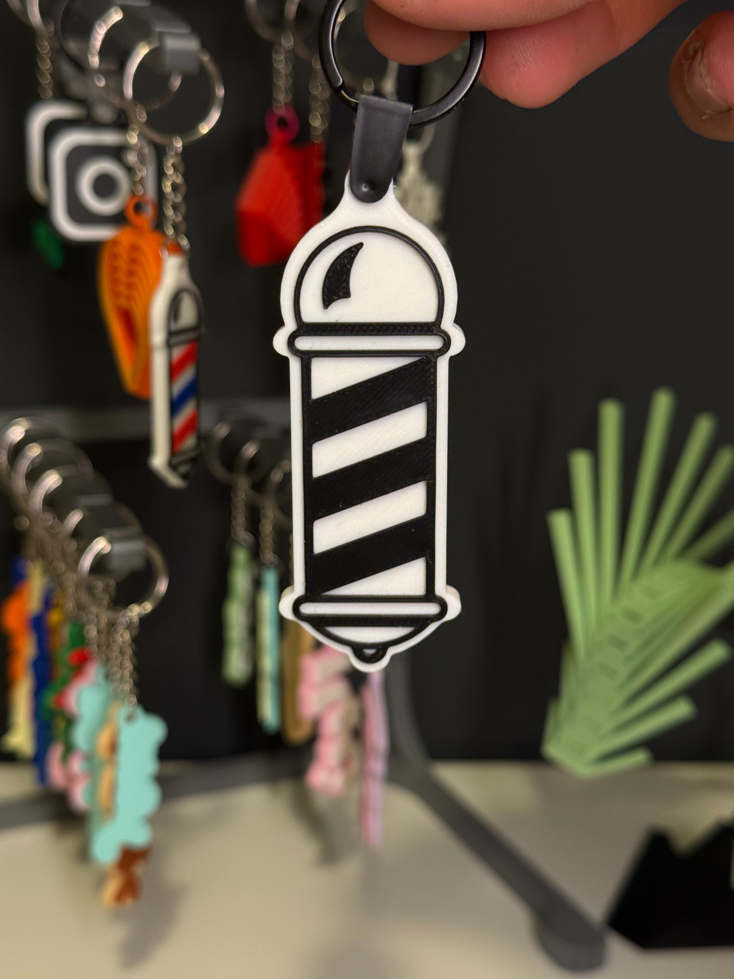 Barber pole NFC keychain